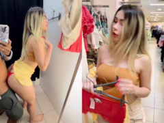 Enflucer transando dentro de provador de loja