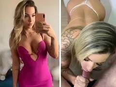 Hete blondine Melissa Lameira op handen en voeten aan het pijpen