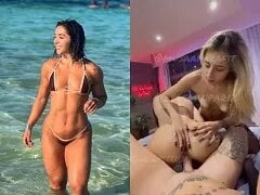 Influencer fitnes doet zelfgemaakte menage met man en hete blonde vriendin